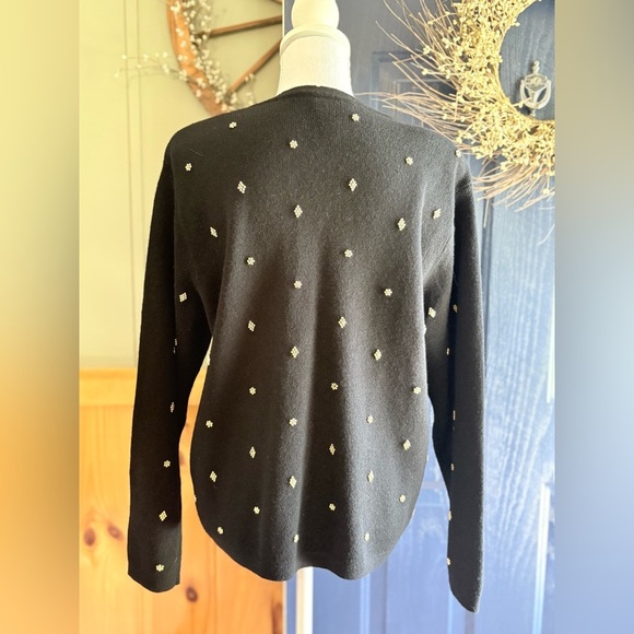 Talbots Merino Wool Black Button Cardigan with Gold Beaded Embellishments size L - Picture 8 of 13